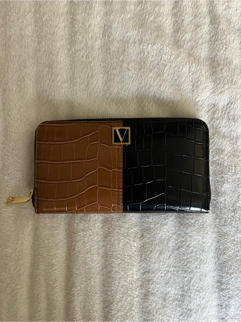 Victoria’s Secret Two-Tone Croc Zip Wallet - Brown & Black